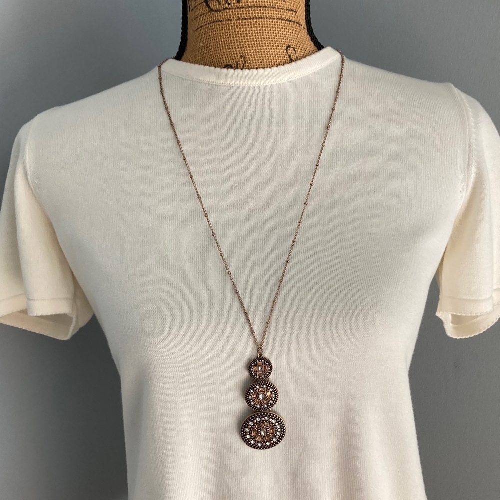 Gold Tone Triple Pendant Necklace - Costume Jewelry